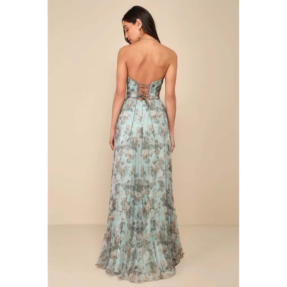 Lulus Most Beautiful Day Sage Multi Floral Print Organza Maxi Dress Size Small - Picture 3 of 8